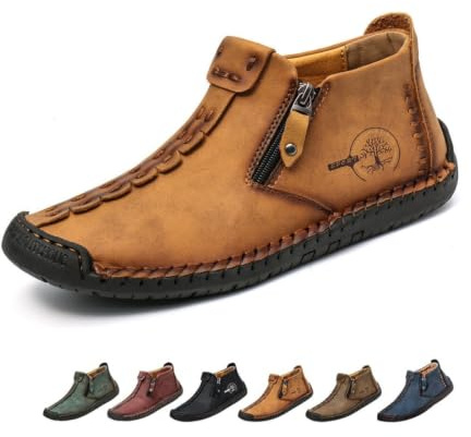 Bottes Orthopédiques en Cuir À Enfiler pour Hommes, Mocassins Décontractés Imperméables Et Respirants Faits La Main avec Fermeture Éclair Latérale