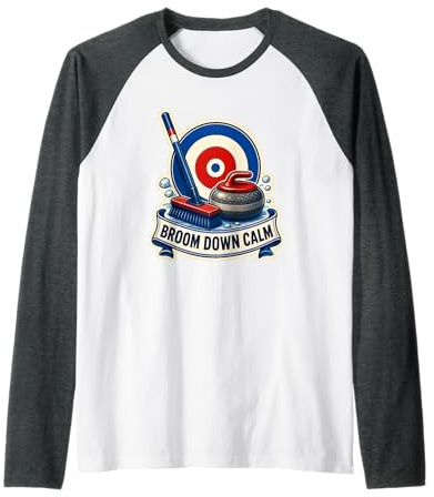 Broom Down Calm Curling Raglan Baseball Tee