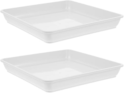 HOMOCONO Bandeja para Macetas Cuadrada de Plástico 220, 2 Piezas, Blanco