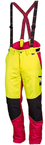 Worky® Pantaloni protettivi per taglio forestale, moderni, rosso/giallo fluo, ben visibili, taglia 48-62