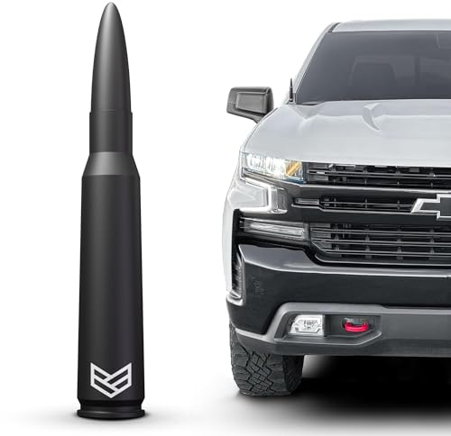 RONIN FACTORY Bullet Antenna Chevy Silverado & GMC Sierra Trucks - 50 Cal Truck Antenna Accessories - Anti Theft - Carwash Safe - Short Replacement Antenna