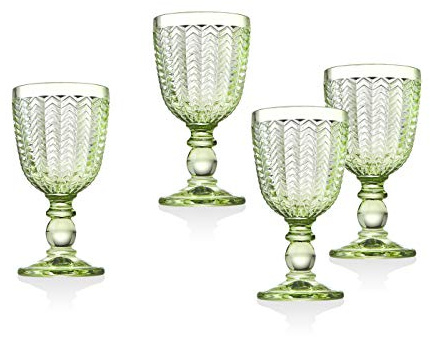 Godinger Twill White Wine Goblet Beverage Glass Cup - Emerald Green - Set of 4