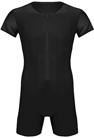 iiniim Herren Body Zip Einteiler Herrenbody Männerbody Elastisches Overall Fitness Sportbody Unterhemd Unterwäsche M-XXL (XXL, Schwarz)