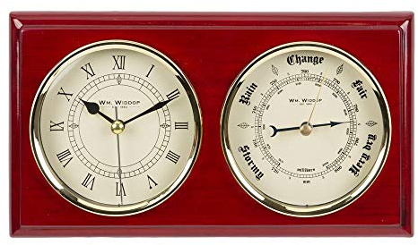Widdop Wm Wooden Clock & Barometer Combo on Plaque- Roman Numerals W7930