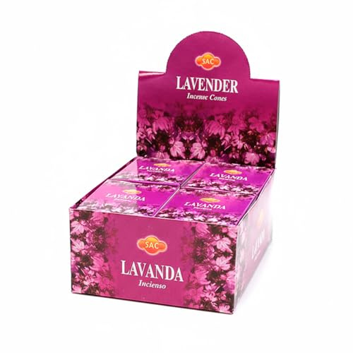 AROMASENSES | Coni di Incenso SAC Lavanda | Confezione Completa con 12 Scatoline da 10 Coni | Include Bruciatore per Coni | Profumo Floreale per Casa, Riposo e Meditazione