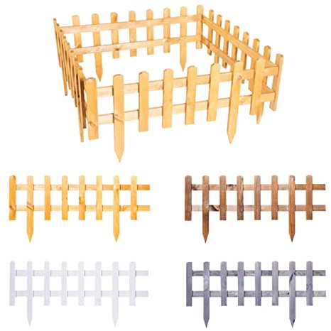 BooGardi Steckzaun Holz Hellbraun 40 x 59,5 cm · 4er Set in vielen Größen/Farben · Beetumrandung für Blumenbeet/Gemüsebeet · Vor-Gartenzaun · Rasenkante
