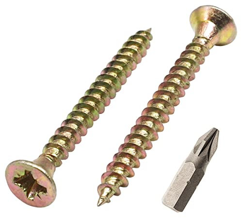 Paquete de 250 piezas de acero chapado en zinc amarillo 3,5 x 35 mm Tornillos para madera, tornillos de aglomerado, tornillo universal Pozi-Drive, cabeza avellanada (250, 3,5 x 35 mm)