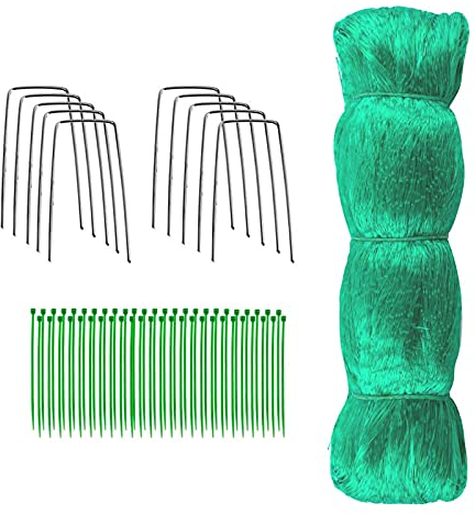 Jsdoin Strawberry Netting, 4x10m Garden Netting for Plants Fruit Patch Grass Seeds Protection Mesh Net with Cable Ties and U-Shaped Garden Pegs, Pond Plant Netting for Protecting