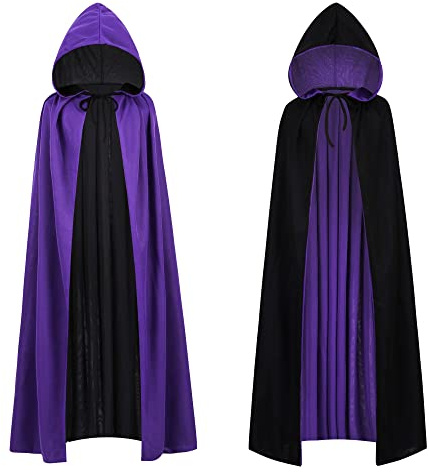 maxToonrain Cape réversible noire et violette pour adultes, pour Pâques, Halloween, Noël, déguisement, vampire, sorcière, jeu de rôle pour la journée mondiale du livre (150 cm, à capuche)