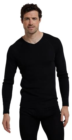 Mountain Warehouse Couche de Base à col en V en Laine mérinos pour Homme - Haut Respirant, antibactérien et léger - Idéal pour l'automne, l'hiver, l'extérieur Noir XL