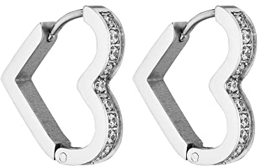 PURELEI® Glitter Heart Ohrringe (Silber) – Damenohrringe aus langlebigem Edelstahl – Wasserfeste Ohrringe Damen – 16 x 17 mm Größe – Modeschmuck für deinen individuellen Look