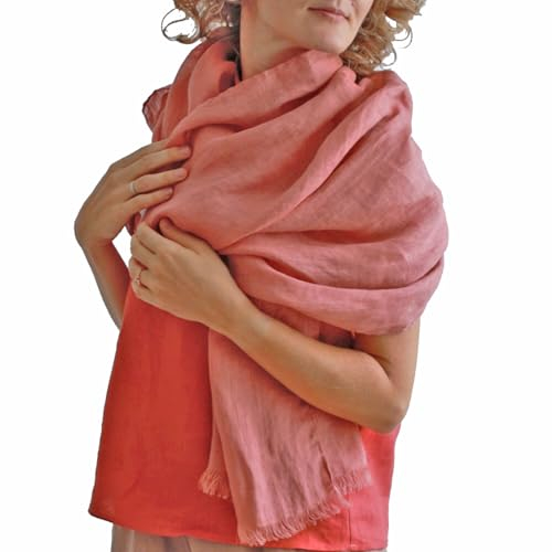 Leichter Sommerschal aus 100% Leinen ROSA Leinenschal. Leicht, luftig und weich, handgefertigt, stilvolle Leinenaccessoires, Schal aus weicher Leinenstoff, 70x200cm (27x78inches)