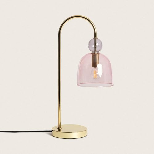 LEDKIA LIGHTING - Tischleuchte Baudelaire | Vintage-Design | Glas & Metall | E14 Fassung | Geeignet für Esszimmer, Schlafzimmer & Büros, Gold, Glas