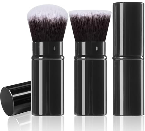 Retractable Airbrush Kabuki Brush, 2 Pack Travel Powder Foundation Makeup Brush Set Face Blush Brushes with Aluminum Handle for Liquid, Cream, Cosmetics, Loose Powder, Bronzer
