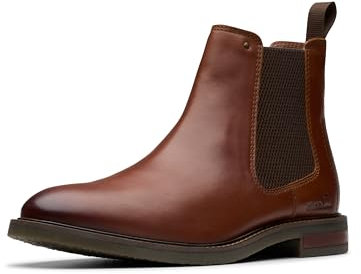 Clarks - Stivaletti da uomo Jaxen Easy Chelsea, Pelle marrone chiaro., 41 EU Weit