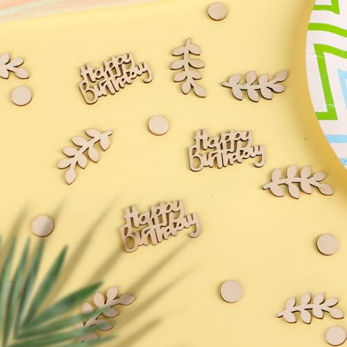 60 Stück 3 Muster Happy Birthday Streudeko Holz Blätter Rund Tischdeko Set Kinder Konfetti Geburtstag Deko Motto Party Kindergeburtstag Basteln Dekoration Geburtstagsdeko Tisch