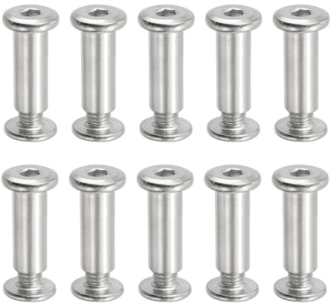 PATIKIL Chicago sexkantiga skruvar, 10 set fästskruvar M6 x 20 mm sexkantiga huvudbultmuttrar för scrapbooking, bälte, möbelreparation, silver