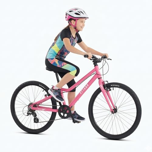 ATTABO Bicicleta Ligera para el día a día y excursiones – Bicicleta Juvenil – Aluminio – 24 Pulgadas Rosa – para niñas