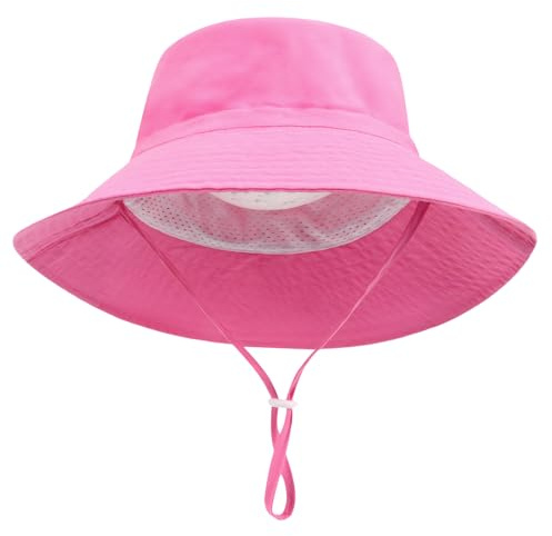 Solhatt för baby, unisex hinkhatt med bred brätte för småbarn, justerbar, 6-12 månader (rosa)