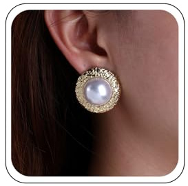 Inateannal Grandi Orecchini Di Perle Rotonde Oro Chunky Perle Borchie Grande Disco Moneta Orecchini Dichiarazione Geometriche Orecchino Palazzo Gioielli Per Le Donne