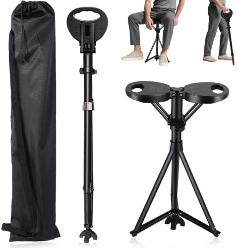 Canne Portable avec Siège,Canne et Tabouret Réglables en Hauteur,Aluminium Robuste,Charge Maximale 250Kg,Légère pour la Randonnée et Les Activités de Plein Air Telles Que Les Voyages