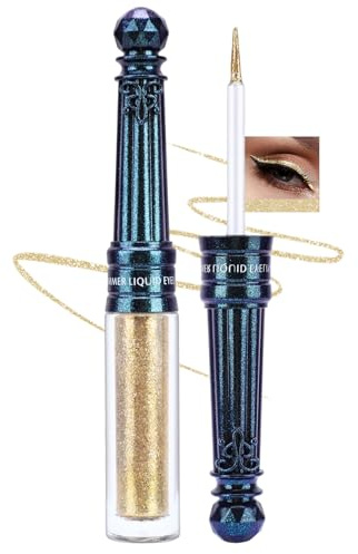 Jutqut Flüssiger Glitter Eyeliner Wasserfest - Metallic Schimmernder Lidschatten, Hochpigmentiert Langanhaltender Gold Diamond Eyeliner Stift, Glitter Liquid Kajal, Kajalstift für Gesicht Körper #03