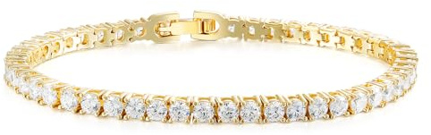 TRENDOLLA 14K Gold Plated 3MM Cubic Zirconia Tennis Bracelet for Women and Men, Classic Tennis Bracelet Small Wrist Size 6-8 inches (6.0, Inches)