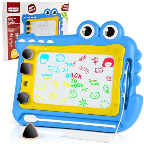 Cocodrilos Pizarra Magnética Infantil, Pizarra Mágica Almohadilla Borrable Escritura Tablero de Dibujo Magnético Tablero de Escritura Colorido Juguete Viaje Juguetes Educativos para Niños Azul