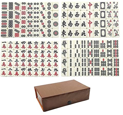 Jeorywoet Juego de Mahjong de 149 Piezas, Mini Juego de Viaje Chino Mah Jong para niños, familias y Adultos