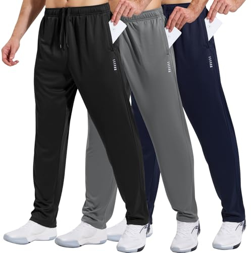 HUAKANG Paquete de 3 Pantalones Chándal Hombre con Bolsillos Cremallera
