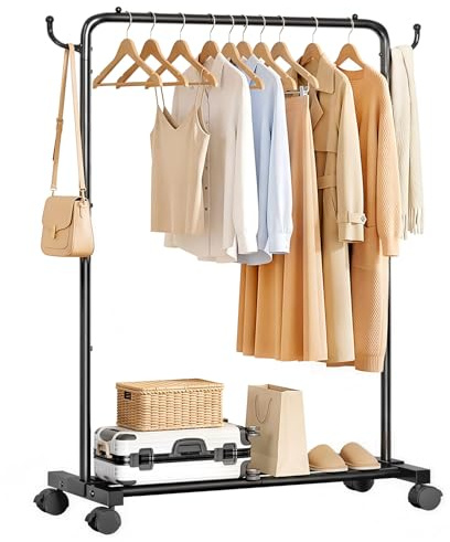 Yorbay Portable Clothes Rack for Bedroom: 4 Lockable Wheels Move Rooms