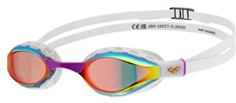 ARENA Unisex vuxna Air Sonic simglasögon för män och kvinnor, tävlingssimmare, liten passform, bred spegellins, guld/vit