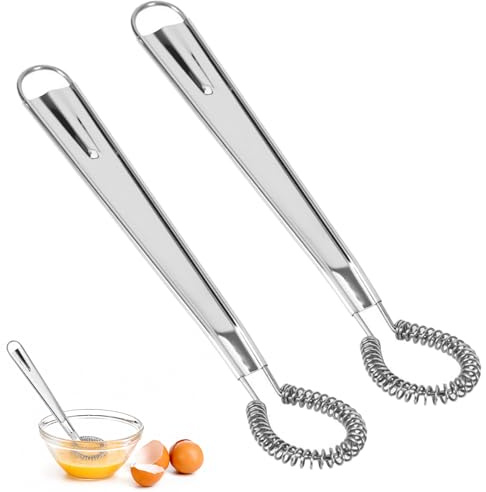 2 frusta a spirale in acciaio inox, frusta in acciaio inox, frusta piccola per mescolare e mescolare, frusta, piccola frusta a spirale, per mescolare, mescolare, battere, schiumare, argento
