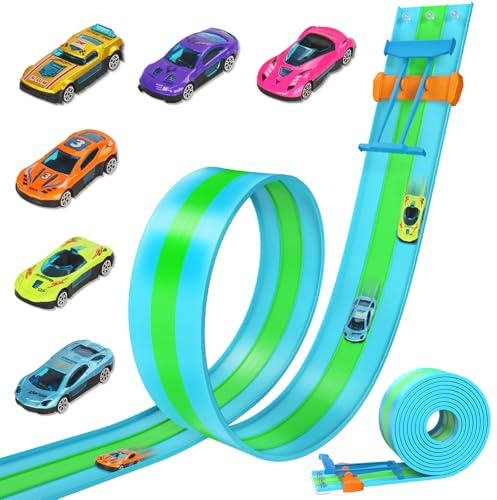 Flexible Car Racing Track 4.5M, Triple Lanes Race Track Toy for Kids