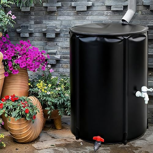 HEFJIAYCIQ Depósito De Agua De Lluvia con Grifo, Barril Plegable Portátil para La Recogida De Agua De Lluvia, Sistema De Recogida De Agua con Kit De Filtro Y Rebosadero,Negro,100L/40x78cm