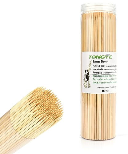 TONGYE [200 unidades] Brochetas de bambú de 10 pulgadas, pinchos de madera de alta calidad sin astillas, pinchos para asar, barbacoa, aperitivos, brochetas de frutas, fuente de chocolate, palillos de