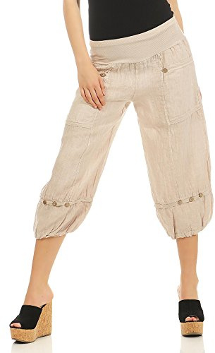 Malito Dambyxor av linne – tygbyxor i fasta färger – fritidsbyxor för stranden – chinos – capribyxor 1575, Beige, XL