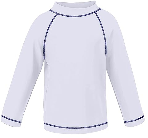 TIZAX T-Shirt de Bain Anti-UV pour garçon Maillot de Bain à Manche Longue Enfants Rashguard pour Surf Natation plongée Plage Blanc 140