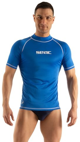 Seac T-Sun Short Man, Rashguard T-Sun pour Homme, Manches Courtes, Protection Solaire UV 97.5% , bleu, L
