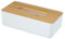 WENKO Kosmetiktuchbox Rotello, Box für Kosmetiktücher oder Taschentücher, Kunststoffbox mit Deckel aus Bambus, leichte Entnahme, zum Verstauen handelsüblicher Pappboxen, 24 x 7,5 x 12,7 cm, Weiß/Natur