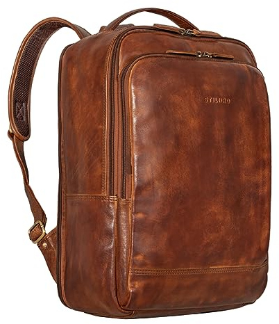 STILORD 'Beck' Mochila de Negocios Cuero para Hombres y Estudiantes - Ordenador Portátil 16 Pulgadas - Backpack Ciudad, Color:Brandy - coñac