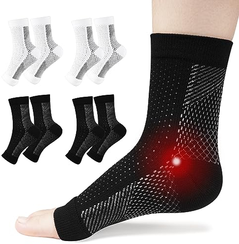 ACWOO Plantar Fasciitis Socks, 4 Pairs Neuropathy Socks Ankle Compression Socks for Women Men, Breathable Anti-Slip Ankle Support Brace Wide Calf Compression Socks for Pain Relief, Flying, Running