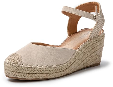 JOMIX Sandalen Damen Glitzer Keilabsatze Sandaletten mit Keilabsatze Plateau Sommer Frauen Schuhe Keilsandalen Elegant (Beige, 40 EU, SD9370)