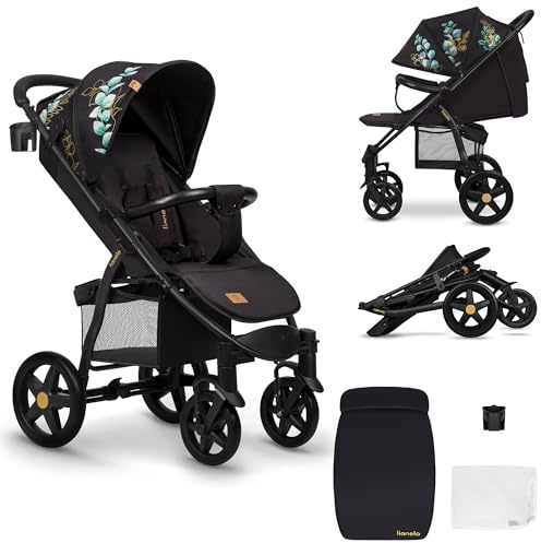 Lionelo Annet Plus Buggy Kinderwagen ab Geburt bis 22 kg, Liegefunktion flach, kompakt faltbar, große EVA Räder mit Federung, XXL Verdeck, inkl. Fußsack, Moskitonetz & Getränkehalter