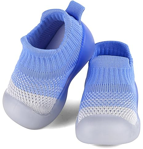 MASOCIO Scarpe Calze Antiscivolo Neonato Bambino Pantofole Calzini Calzino Primi Passi Bimbo Babbucce Scarpine Taglia 22 Suola Gomma Scarpette 18-24 Mesi Blu