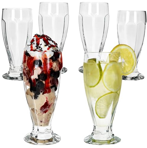 MamboCat 6er Set hohe London Eisbecher mit Fuß aus Glas I 350 ml I konische Gläser mit Relief für Dessert, Milch-Shakes, Eiskaffee, Cocktails & Früchte