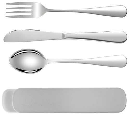 HOTUT Camping bestickset, resebestick, bärbart bestickset i rostfritt stål med låda, för vandring, resor, picknick, kontor, skola