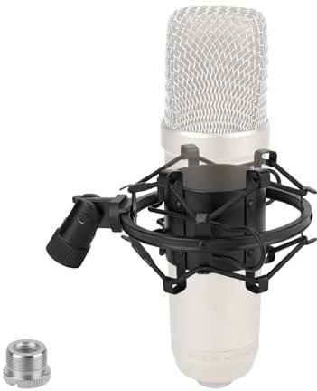 GEEKRIA Para Creators - Soporte de choque para micrófono, abrazadera adaptadora de suspensión antivibración compatible con Audio Technica AT2020, AT2035, AT2050, MXL V67G, Rode NT1 clip de soporte de
