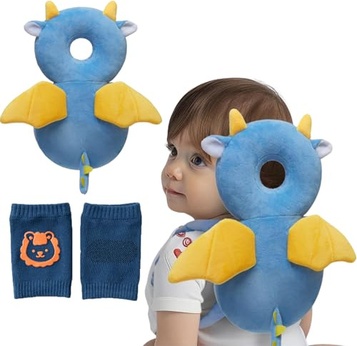Norhogo Protezione per La Testa Del Bambino, Regolabile Bambino Cuscino per il corpo Posteriore, Cuscinetti protettivi per la testa del bambino Con Antiscivolo Ginocchiere Bambini, Little Dragon
