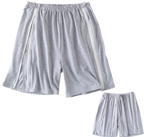 AUSTYLCO Pantalones cortos unisex de algodón con cremallera lateral para recuperación postoperatoria, para recuperación quirúrgica de rodilla, pierna, cadera, Gris, XL